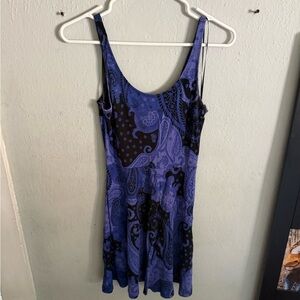 Express Blue and Black Paisley Midi Dress